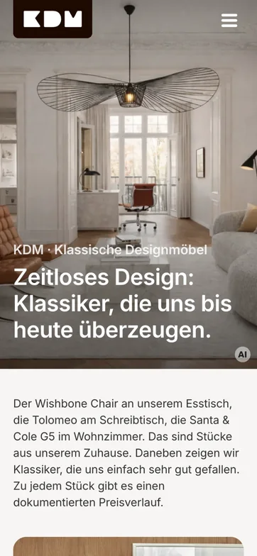 Startseite von zeitlosesdesign.de auf dem Smartphone